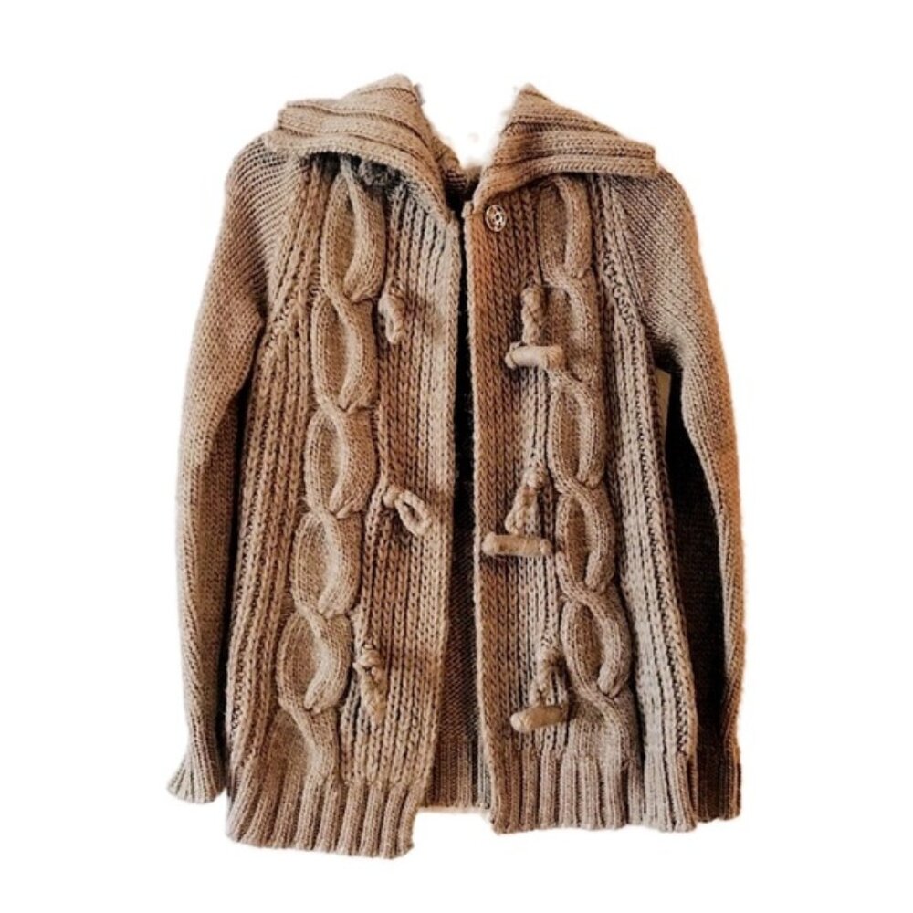 New Hand knit  Wool Alpaca GAP Cable Toggle CARDIGAN JACKET Brown Size Medium